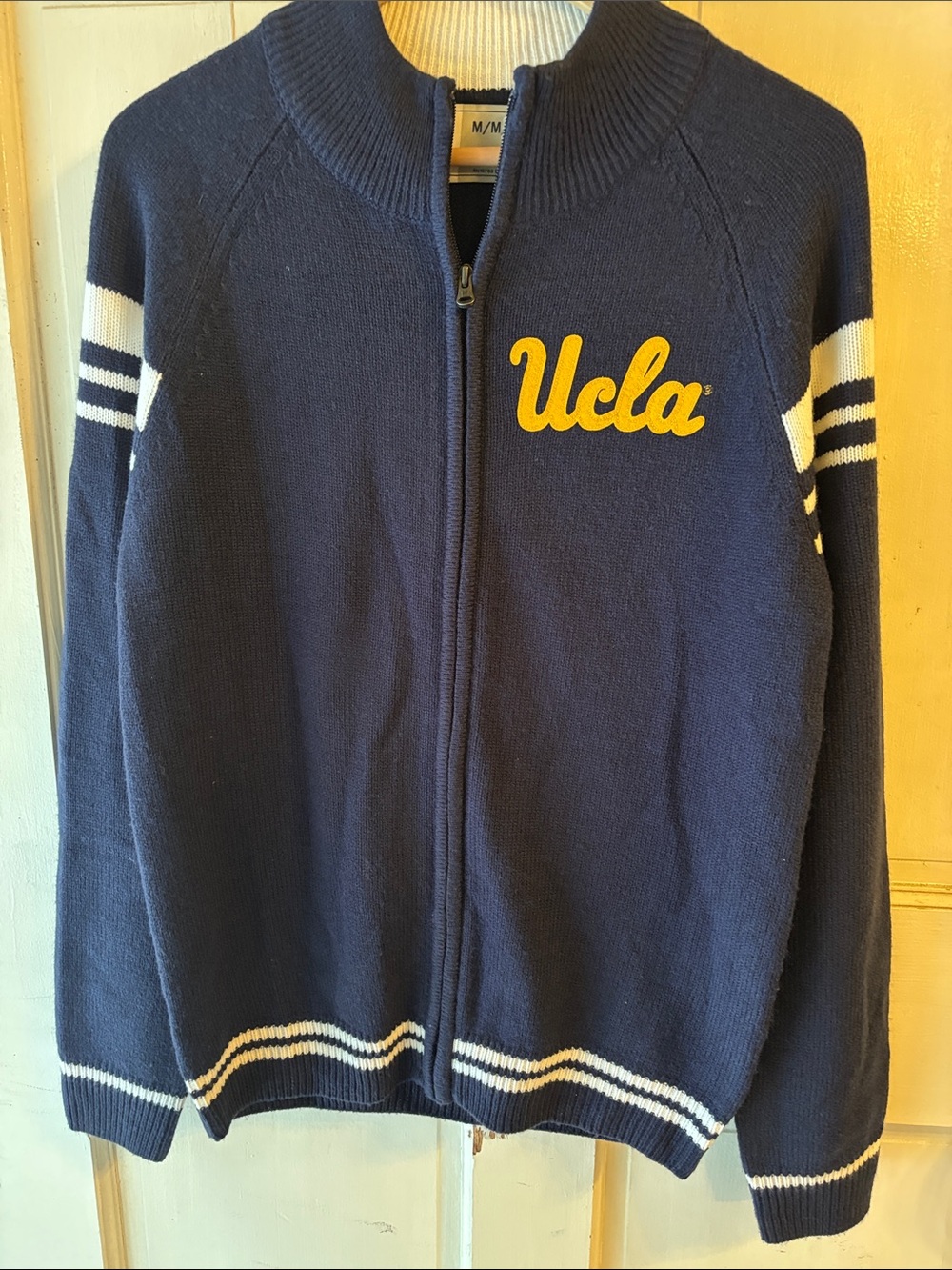 Navy Zip-Up Sweater with Yellow UCLA Script